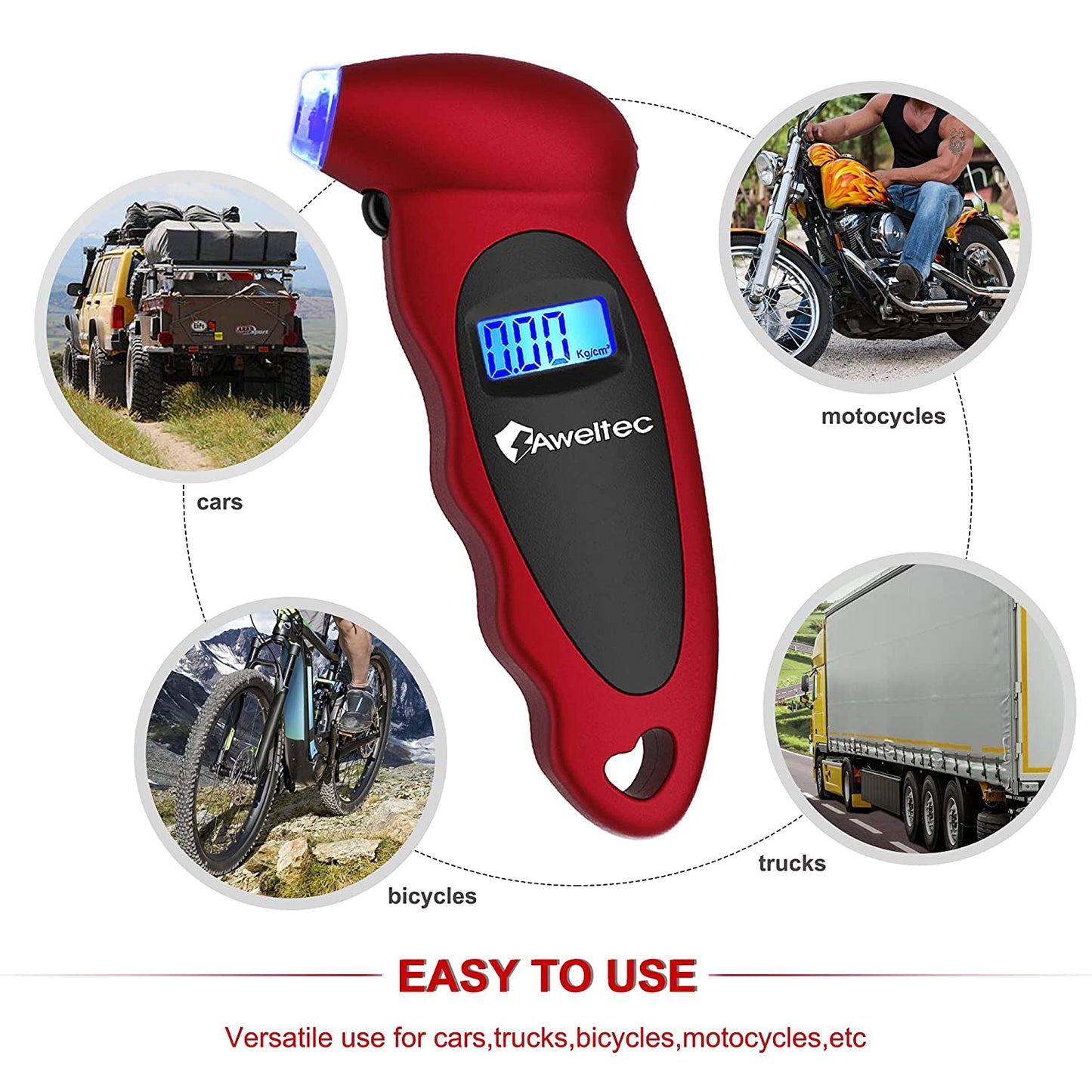150 PSI Digital Tire Pressure Gauge with 4 Settings, Backlit LCD Screen and Non-Slip Grip