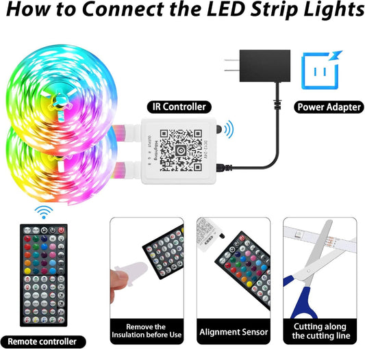 150ft LED Strip Lights (2 × 75ft) – RGB Color-Changing Tape with Music Sync, Remote & App Control, Cuttable LED Lights for Bedroom, Home Decor & Gaming