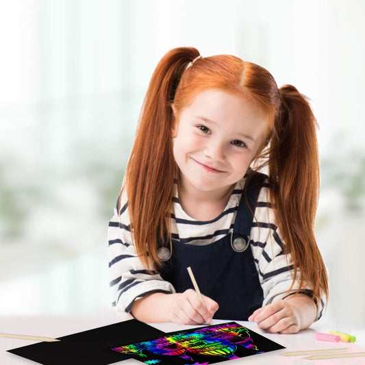 Scratch Paper Art Set for Kids Rainbow Magic Scratch Off Paper Black Scratch Sheets Notes Cards Boards Doodle Pads Childrens Arts and Crafts Projects Kit for Girls Boys Adults Birthday Christmas Gift