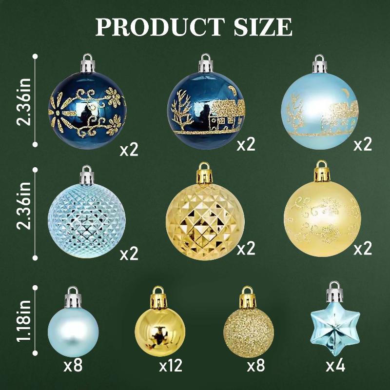 44 Piece Christmas Ornament Set - Holiday Tree Decor