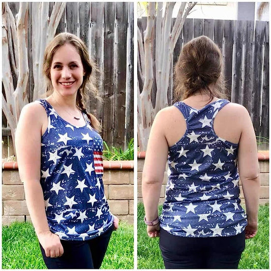 Women's American Flag Camo Sleeveless Tank Tops 4th of July Racerback Bowknot Stripes Patriotic T Shirts