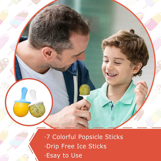 Holders for Kids Drip Free Ice Cream Sticks for Ice Pop Molds Colorful Craft Stick (7 PCS)