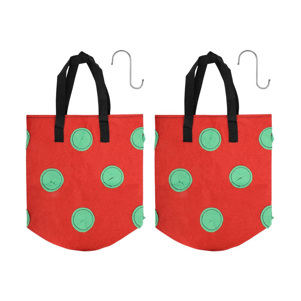 2Pcs Strawberry Grow Bags, 13 Holes Upside-Down Hanging Planters for Tomato, Chili, Pepper, and Vegetable, Green