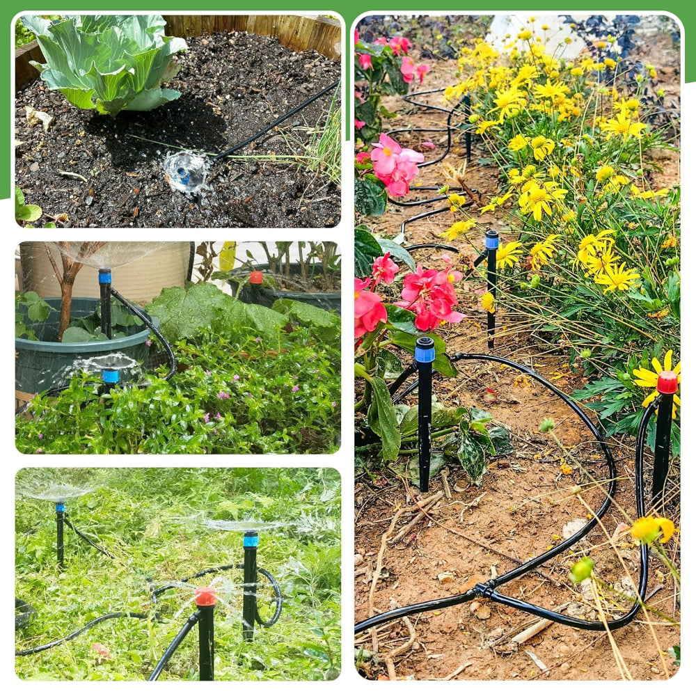 Drip Irrigation System Kit – DIY Automatic Garden Watering Use – 1/4" Tubing with Drip Emitters & Connectors – Lawn, Raised Bed & Greenhouse Setup
