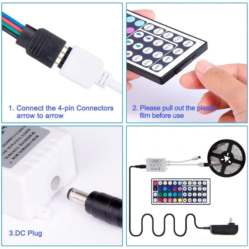 16.4Ft LED Light Strip, 5M RGB Color Changing 3528 300 LEDs with 44 Keys IR Remote