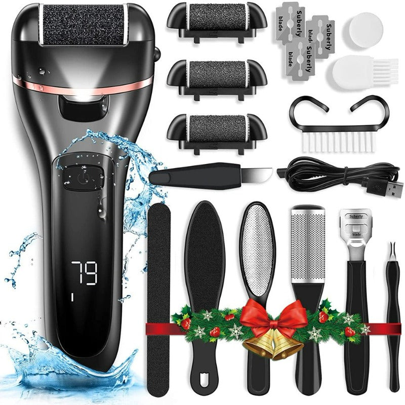 Electric Callus Remover for Feet, Rechargeable Pedicure Tool, Callus Remover Kit with 3 Roller Heads,2 Speed, Battery Display