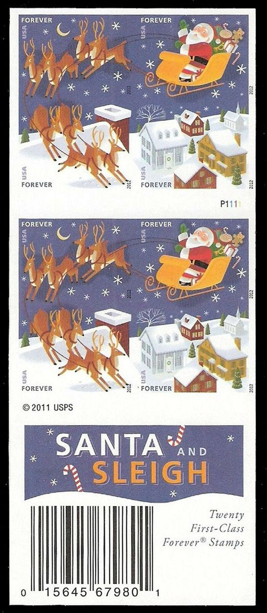 USPS Santa & Sleigh 2012 Forever Stamps - Booklet of 20 Postage Stamps