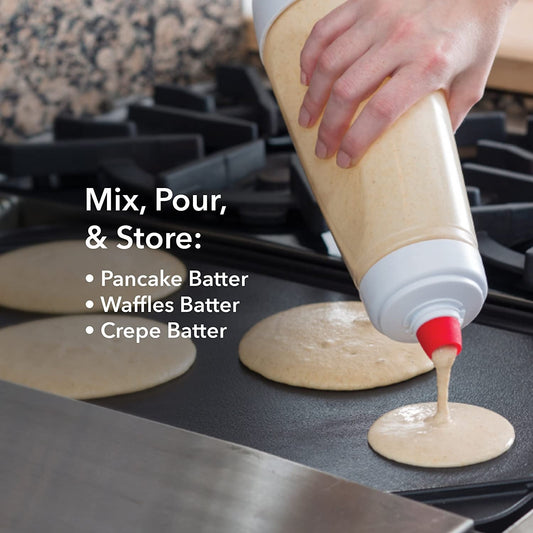 Pancake Batter Bottle with BlenderBall Wire Whisk, Pancake Batter Dispenser Bottle for Baking Pancakes, Cupcakes, Muffins, Crepes, and More, Mint Color