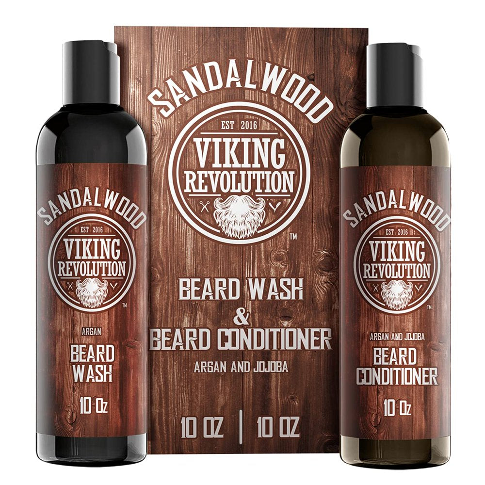- Beard Wash & Beard Conditioner Set, Argan & Jojoba Oils - Natural Sandalwood Scent - Beard Shampoo & Beard Oil - 10 Oz