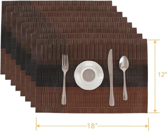 12 PCS Brown Washable Placemats, Non-Slip Place Mats for Kitchen Dining Table