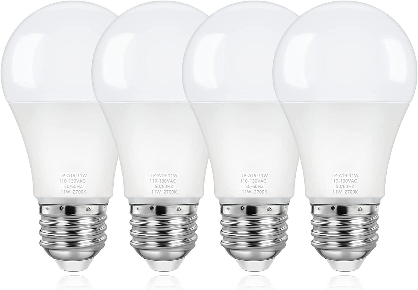Pack of 4 - A19 LED Light Bulbs, 100 Watt Equivalent LED Bulb E26 Base, CRI 85+, 25000+ Hours Lifespan