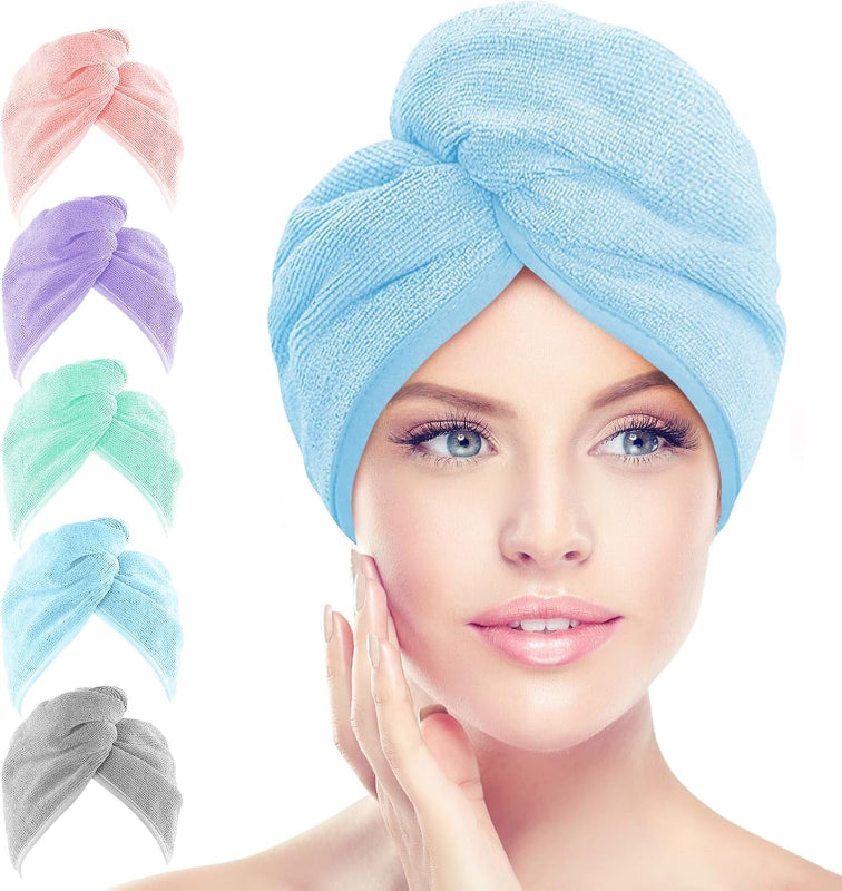 Microfiber Hair Towel Wrap, 2-Pack Super Absorbent Quick Dry Turbans for All Hair Types