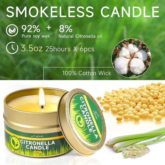 Aromatherapy Candle for Home Scented, Natural Soy Wax Portable Travel Tin Jar Candles(6 Pack Citronella Scented Candles)