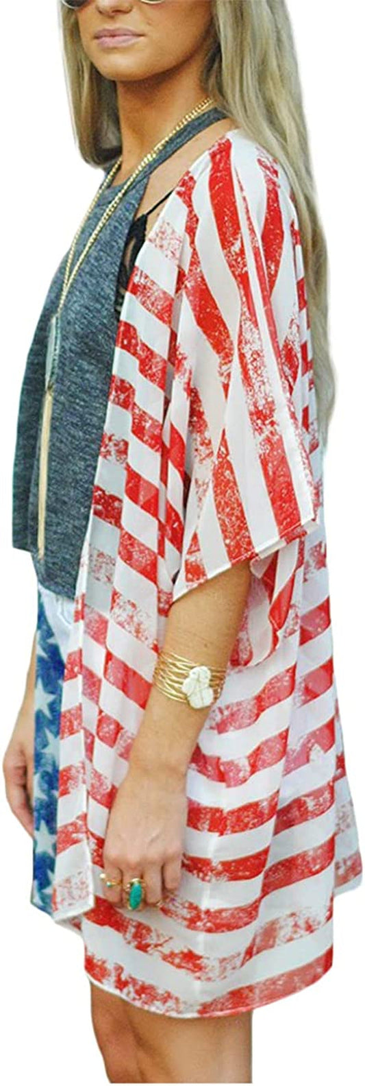 Women's American Flag Kimono Cover Up Lightweight