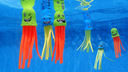 Dive Jellyfish Toys 6-Pack Weighted Catch and Retrieval Game for Swimming Pool & Bath Tub for Kids Multi Color Rings Underwater Dive Practice Education Learn