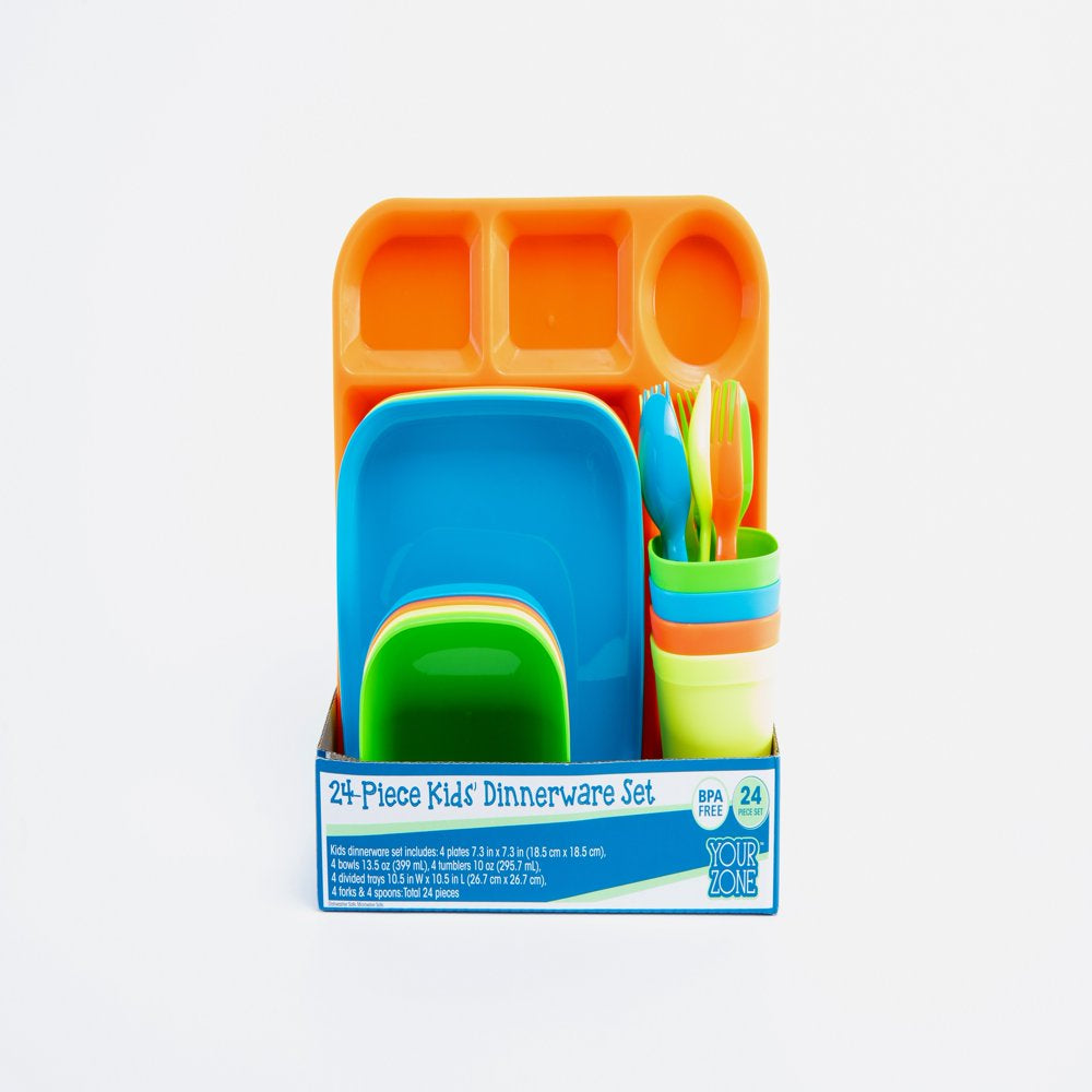24 Piece Plastic Square Blue Dinnerware Set (Service for 4)