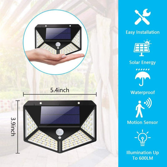 6 Pack Motion Sensor Security Lights 100LED, Uibetux IP65 Waterproof Solar Powered Wireless Fence Lights with 270° Wide Angle