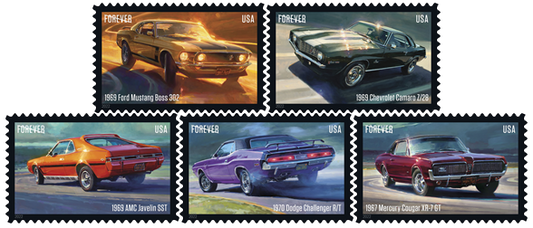USPS Pony Cars Ford Mustang Forever Stamps - Sheet of 20 First Class Forever Stamps