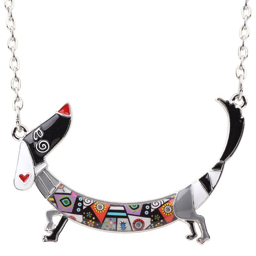 Bonsny Statement Maxi Metal Chain Enamel Pet Choker Dachshund Dog Necklace PendantCollar New Animal Jewelry For Women Girl