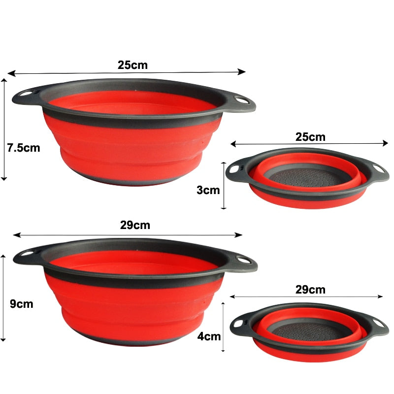 2 Piece: Collapsible Silicon Kitchen Strainer / Washing Basket