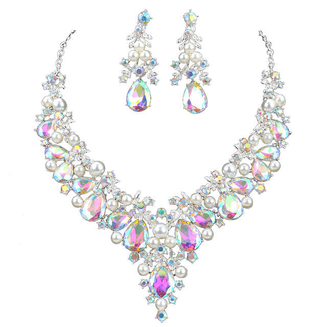Delicate Shining AB crystal and pearl Jewelry sets For women wedding Dress