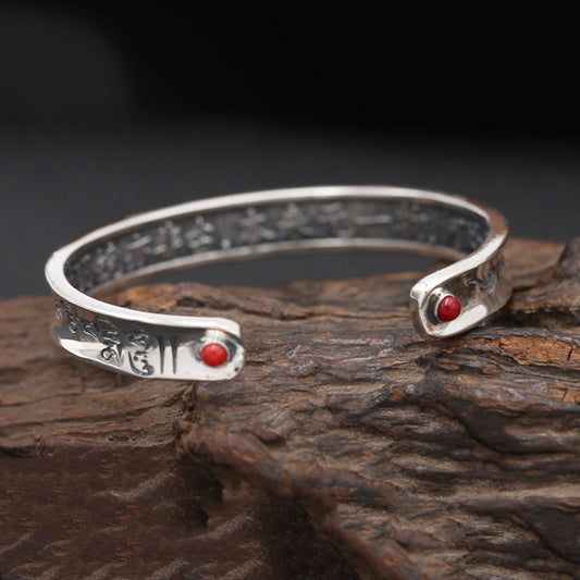 Thai 925 Sterling Silver Bangle Men Jewelry Natural stone Buddha Mantra Bracelet Bangle Women Classic Gift Fine Jewelry B5
