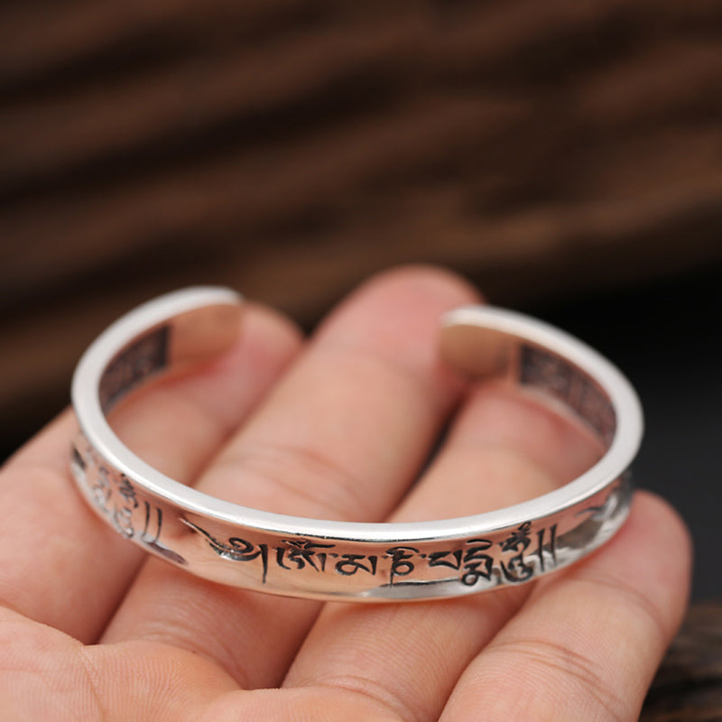 Thai 925 Sterling Silver Bangle Men Jewelry Natural stone Buddha Mantra Bracelet Bangle Women Classic Gift Fine Jewelry B5