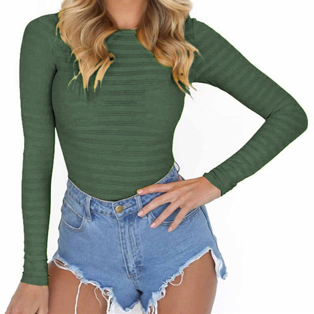 Autumn Bodycon Bodysuits Feminino Mujer Stretchy Rompers Long Sleeve O Neck Women Body Winter Jumpsuit Top One Piece GV125