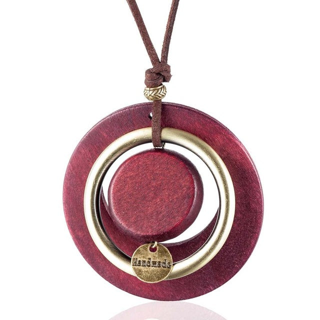 vintage woman choker necklace Fashion Jewelry Wooden pendant "Handmade" Long necklace for women collares mujer kolye