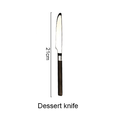 Stainless Steel Cutlery Black Handle Electroplate Dinnerware Set Steak Knife Fork Dessert