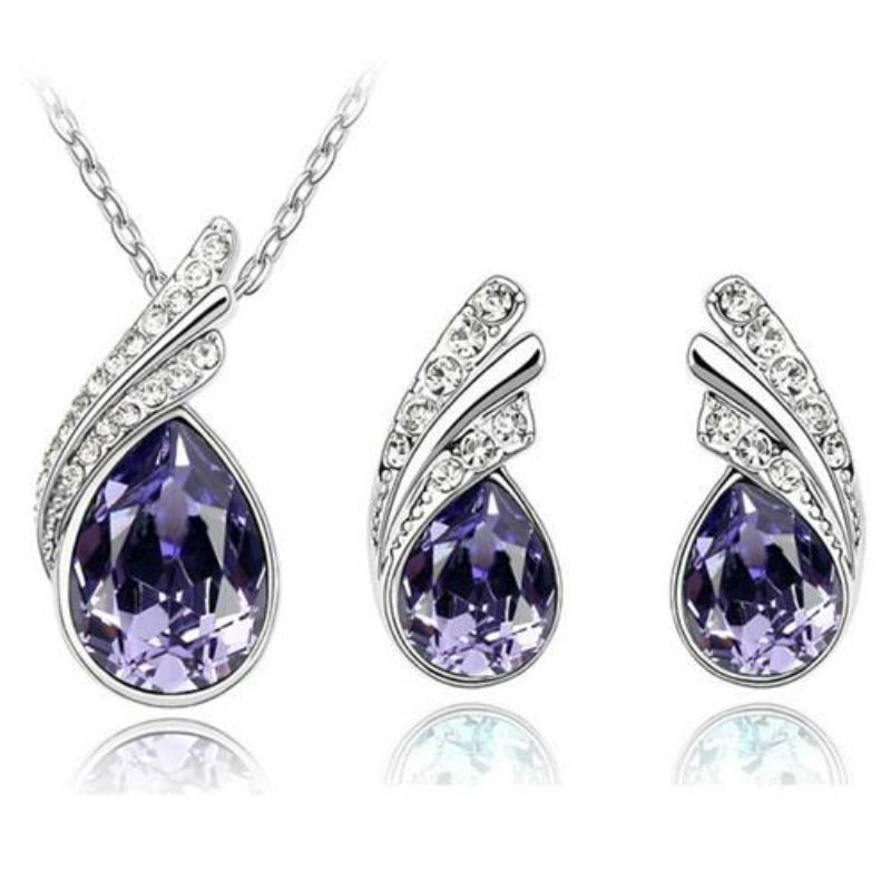 Austrian Crystal Feather Water Drop Jewelry Set