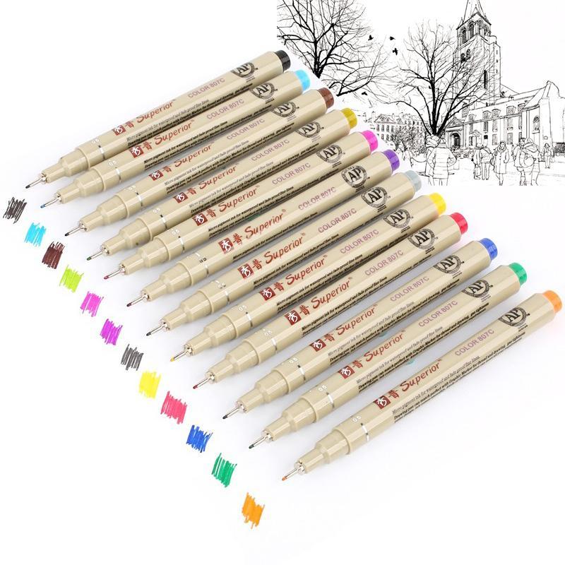Micro-Line Waterproof Drawing Pen Set - 12 Colors