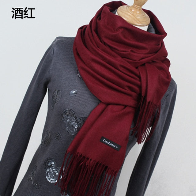 Unisex Fine Wool Cashmere Tasseled Scarf