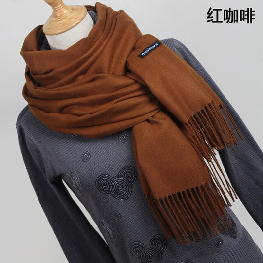 Unisex Fine Wool Cashmere Tasseled Scarf