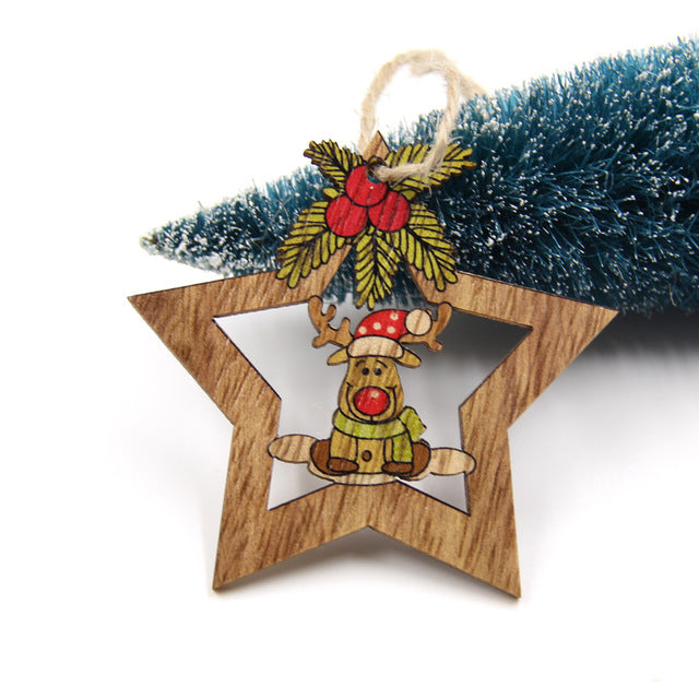 4 Piece: Wooden Christmas Star & Character Tree Ornaments