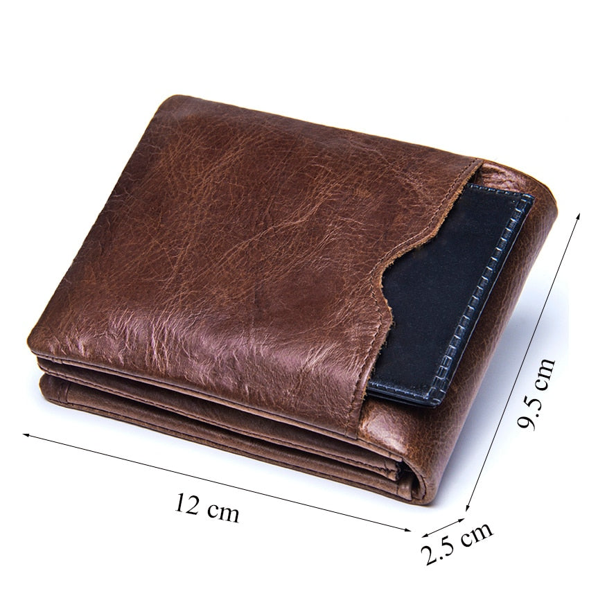 Genuine Crazy Horse Leather Men Wallets Trifold