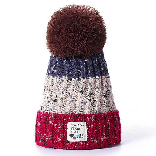 Women's Patchwork Knitted PomPom Beanie