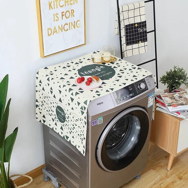 Cotton Cartoon Print Washing Machine Dust Cover with Side Pockets