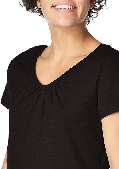 Hanes Women's Shirts, Slub Cotton Shirred V-Neck Tee, Cotton T-Shirts for Women, Women’s Tee Shirts
