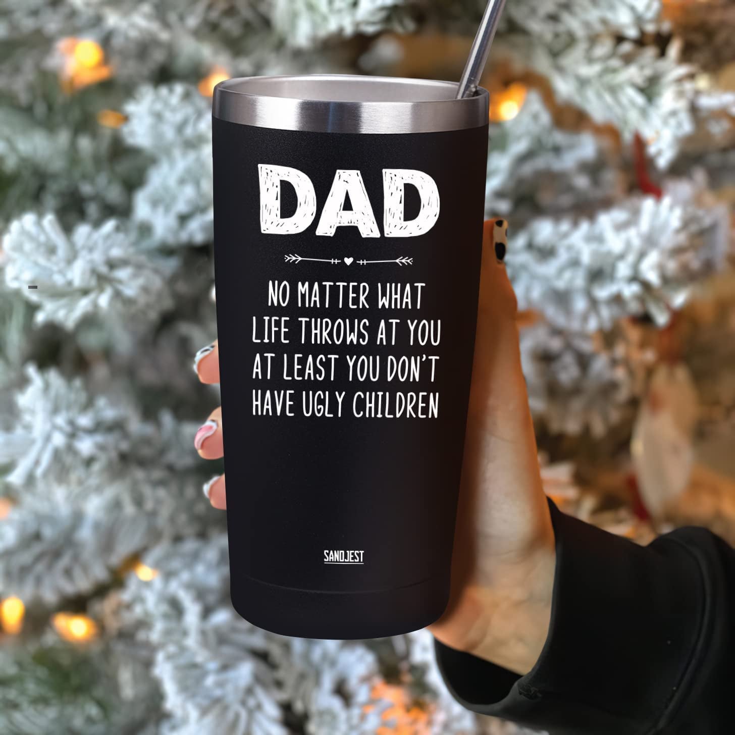  Dad Tumbler Gifts for Dad from Daughter Son - 20oz Stainless Steel Double-walled Insulated No Matter What Ugly Children Travel Mug Christmas, Birthday, Father's Day Gift Set with Lid & Straw