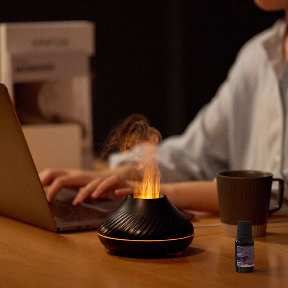 Flame Air Diffuser - 130ml Essential Oil Flame Diffuser Humidifier with Fire LED Light with Auto Off Protection