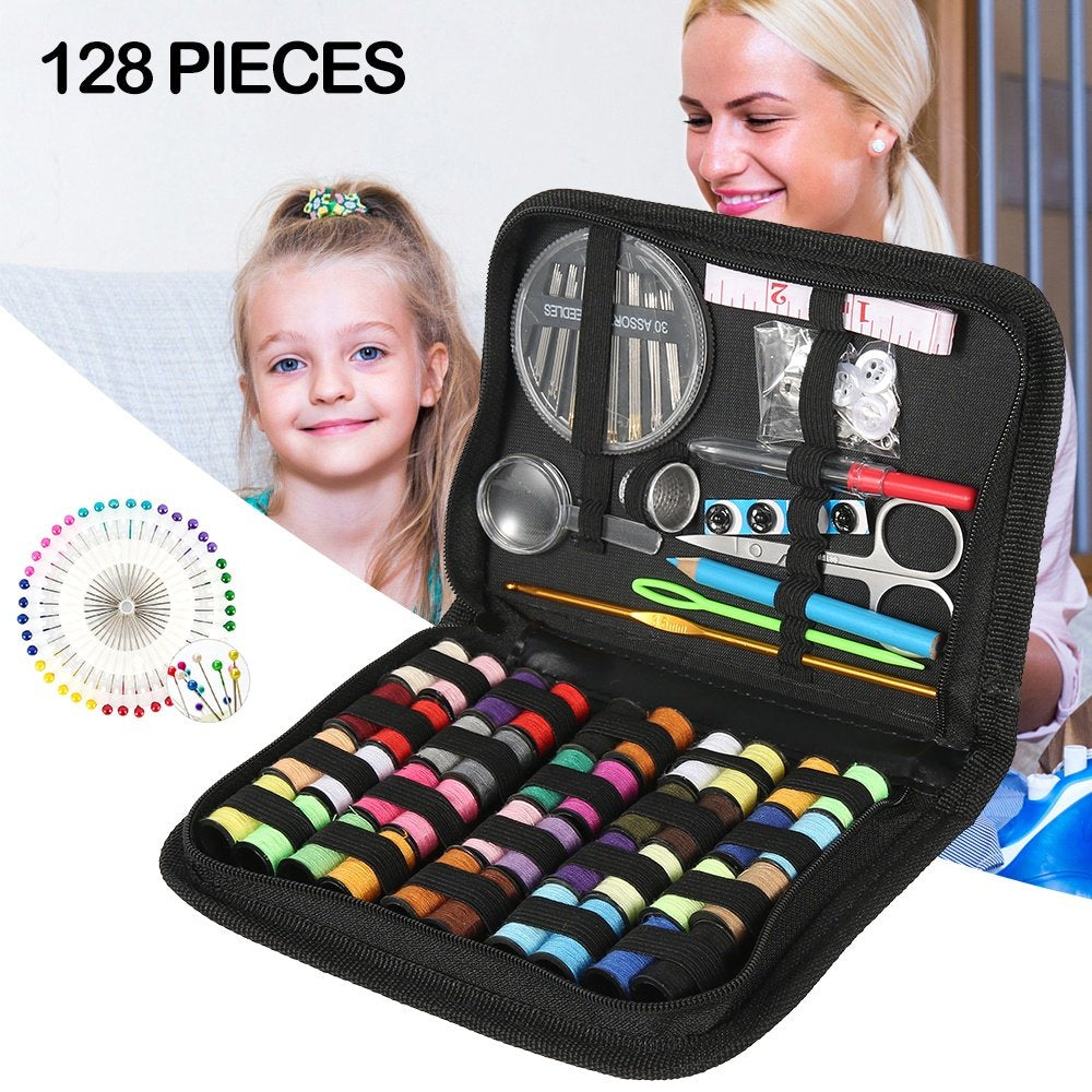 128Pcs Portable Travel Sewing Box Kit Needles Thread Stitching Kit DIY Sewing Supplies Premium Mini Sewing Accessories