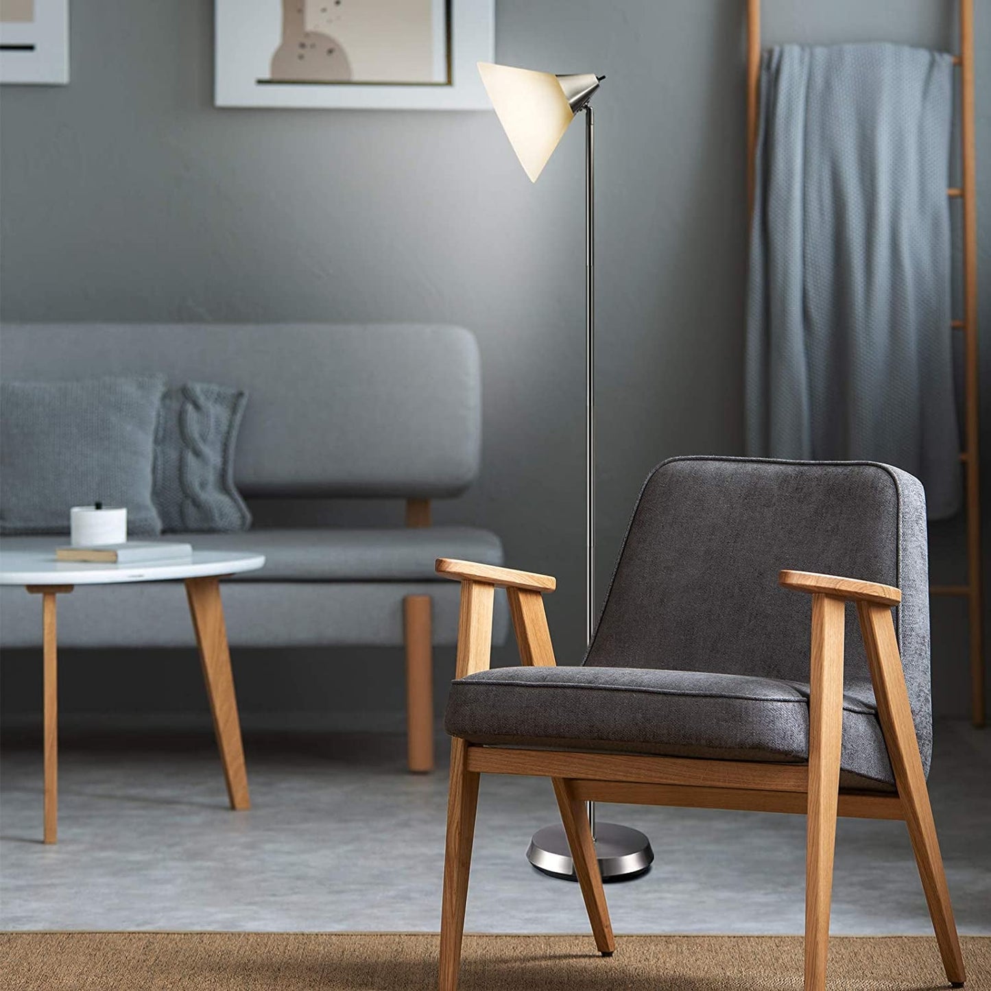 Floor Lamp With Adjustable Head And Arcylic Shade 