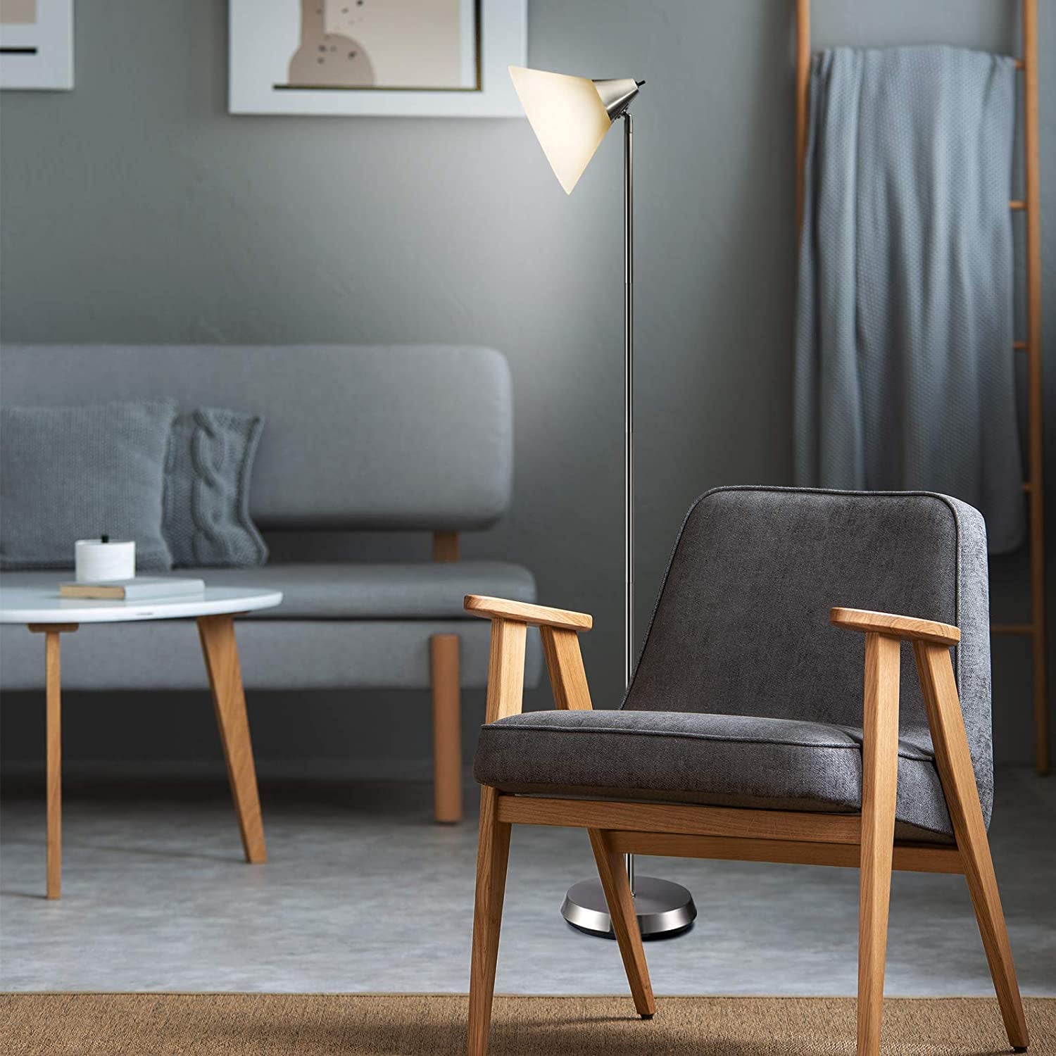 Floor Lamp With Adjustable Head And Arcylic Shade 