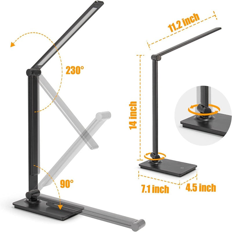 Touch Control LED USB Desk Lamp- Dimmable Table Lamps with USB Port (Include AC Power Plug)