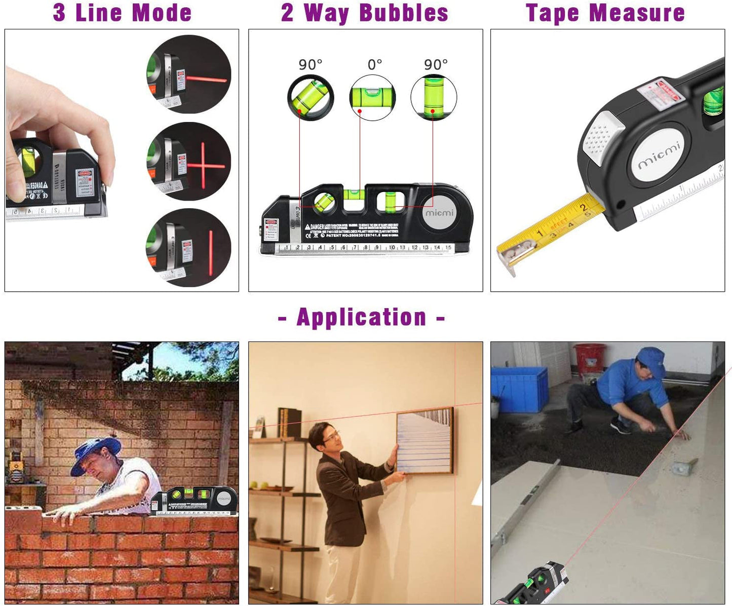 Laser level, Multipurpose Laser tape measure Line 8ft+ Tape Measure Ruler Adjusted Standard and Metric Rulers Update Batteries MICMI A80 (Laser level)