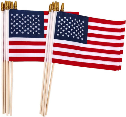  12 Pack Small American Flags on Stick, Small US Flags/Mini American Flag on Stick 4x6 Inch US American Hand Held Stick Flags with Kid-Safe Spear Top