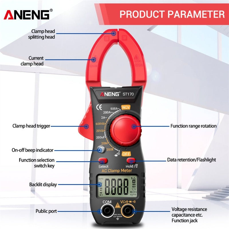 Multifunction Clamp Meter AC/DC Voltage Current - Portable Handheld LCD Display
