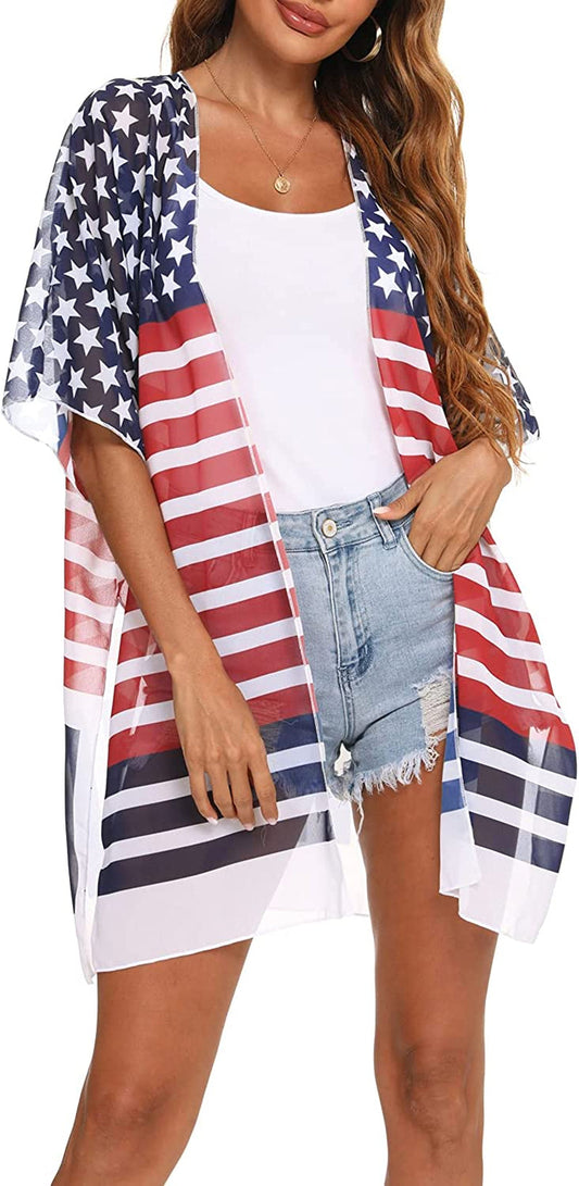 Women's Flowy Summer Chiffon Kimono Cardigans Tops Boho Floral Beach Cover Ups Casual Loose Shirts