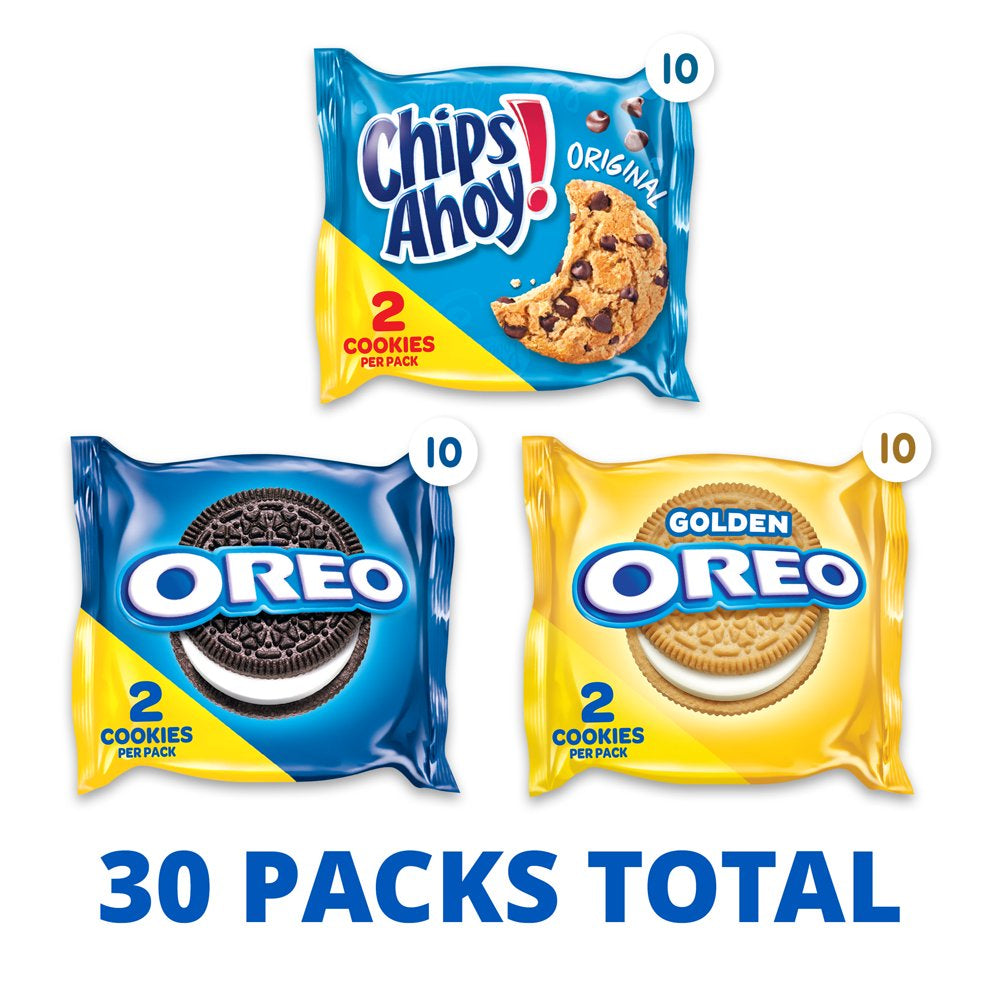 30 Snack Packs - Nabisco Cookie Variety Pack OREO, OREO Golden & CHIPS AHOY! (2 Cookies per Pack)